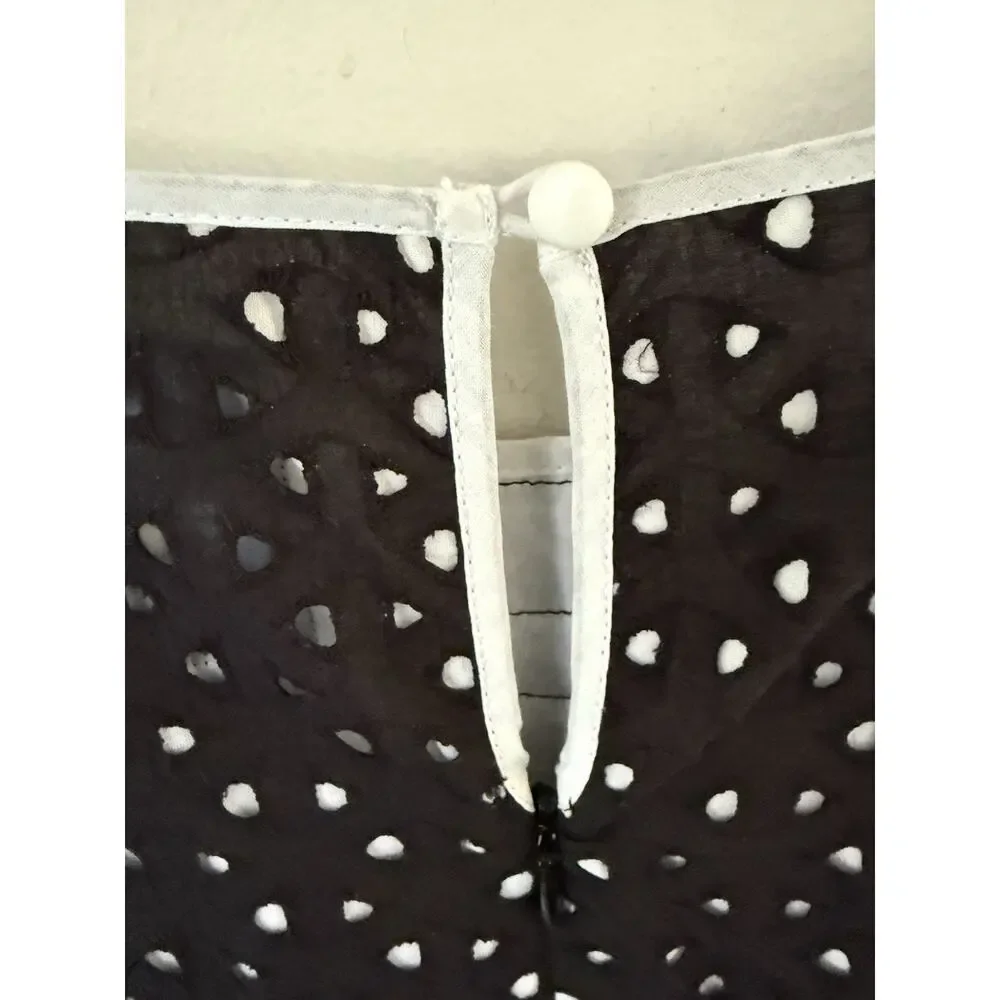 Jax Womens Sleeveless Eyelet Dress Size 16 Ric Rac Lines Black White Cocktail - Picture 6 of 10
